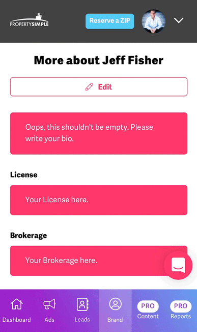 How to edit your bio on PropertySimple